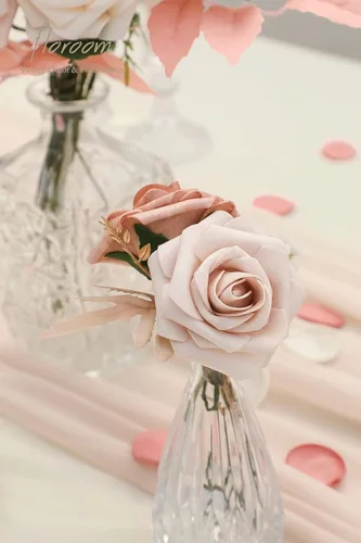 Vista 94 de Floroom Flores artificiales, 25 piezas de rosas falsas de espuma dorada antigua de aspecto real con tallos para ramos de boda DIY, centros de mesa