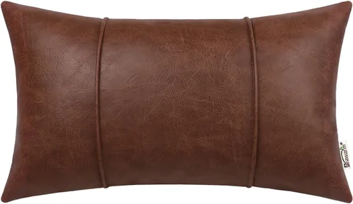 Vista 40 de BRAWARM Fundas de almohada de cuero azul marino de 12 x 20 pulgadas, funda de almohada lumbar de piel sintética con ribetes, almohada de cuero