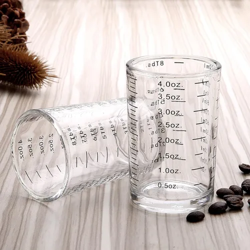 Vista 6 de BCnmviku Vaso medidor, vaso de chupito, 4 onzas/4.1 fl oz, líquido pesado, vaso de vidrio de alta expreso, línea negra (1, negro)