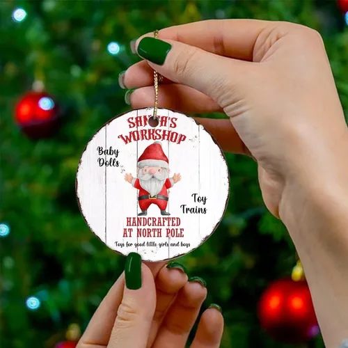 Vista 4 de Christmas Keepsake Ornaments Santa's Workshop Ceramic Ornament Gifts Ornaments Wood Grain Christmas Tree Hanging Ornaments Souvenir Holiday