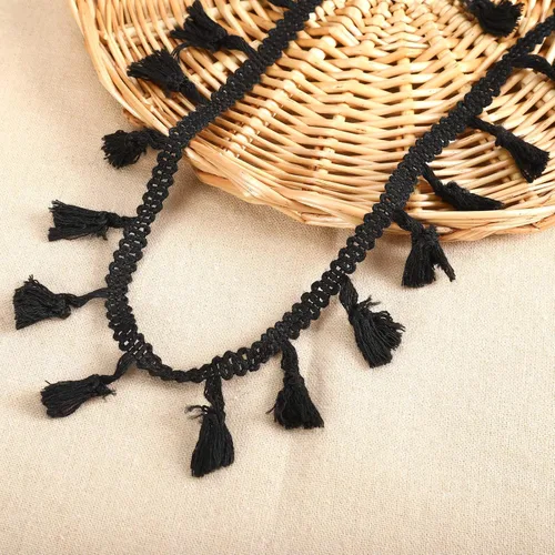 Vista 2 de Borla con flecos de 20 yardas, cinta de encaje de algodón para accesorios de costura, manualidades y decoración del hogar (negro)