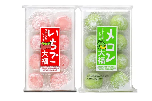 Frutas Mochi japonesas (para fiestas) Daifuku (Pastel de arroz) Sabores fresa, melón, té verde, naranja