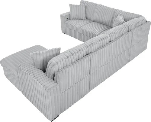 Vista 6 de Sofá cama modular en forma de U de 122 pulgadas, sofá modular con puertos USB, diván de almacenamiento, sofá modular convertible extraíble para sala