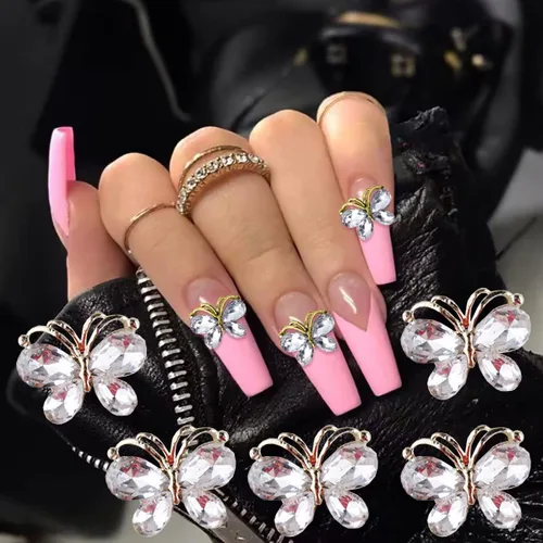 Vista 5 de 10 dijes de aleación 3D de mariposa para uñas, gemas de diamantes de imitación, mariposas de cristal brillante, accesorios de arte para mujer