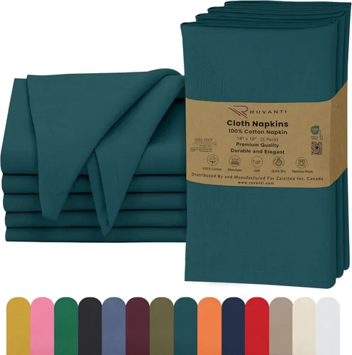 Vista 47 de Ruvanti Juego de 6 servilletas de tela, 18 x 18 pulgadas, 100% algodón, lavables, suaves y absorbentes, perfectas para bodas, Navidad, cenas