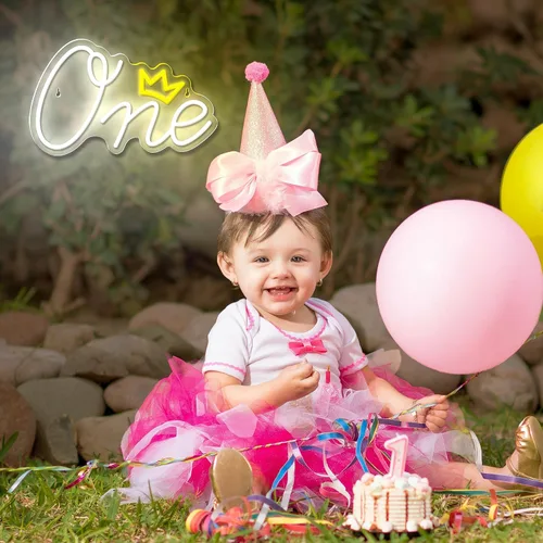 Vista 6 de Letrero de neón para el primer cumpleaños, letrero de luz LED de neón con un número para fiestas, niños, cumpleaños, decoración de pared, decoración