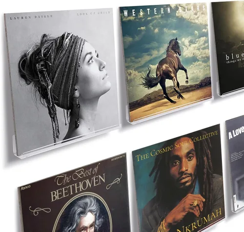 Vista 10 de NIUBEE Soporte de pared de acrílico para discos de vinilo (montaje perforado, negro)