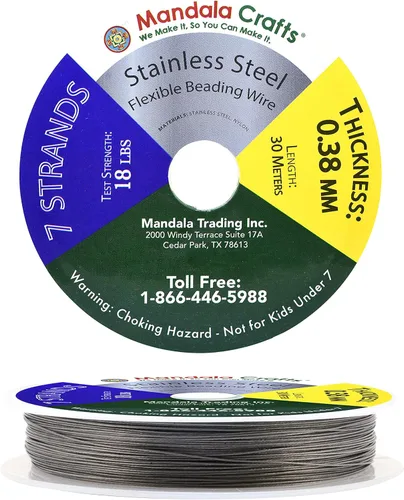 Vista 18 de Mandala Crafts Alambre de acero inoxidable de 7 hebras de cola de tigre – 32 pies calibre 18 de plata para hacer joyas