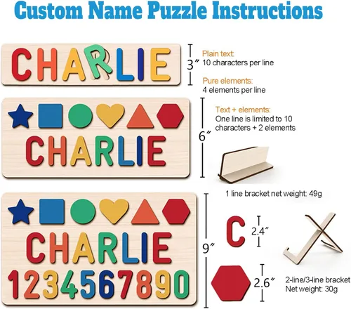 Vista 4 de Rompecabezas de nombre personalizado para niños, regalos de primer cumpleaños para bebé, rompecabezas de madera con formas personalizadas para niños