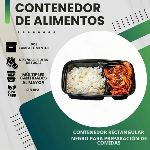 Vista 3 de Green Direct Set de loncheras / Contenedor grande de alimentos con tapa / Caja bento de 2 compartimentos, apta para microondas, congelador