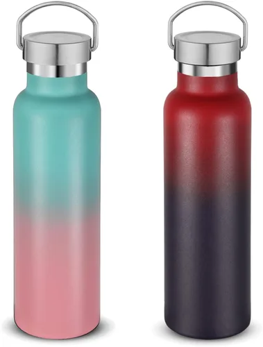 Vista 15 de Neihepal Paquete de 4 botellas de agua aisladas de 20 onzas, botella deportiva de doble pared de acero inoxidable con tapa de asa, termo