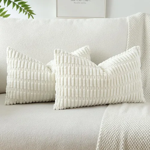 Vista 22 de OTOSTAR - Paquete de 2 fundas de almohada decorativas de pana suave de 18 x 18 pulgadas, funda de cojín a rayas estilo bohemio para sofá, cama, sala