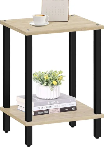 Vista 91 de TUTOTAK TB01BMW034 - Mesa auxiliar, mesita de noche con estante de almacenamiento de 2 niveles, para espacios pequeños