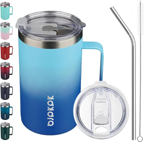 Vista 11 de BJPKPK Taza de café aislada con 2 tapas, vaso aislado de acero inoxidable de 25 onzas con asa, tazas de café de doble pared con aislamiento al
