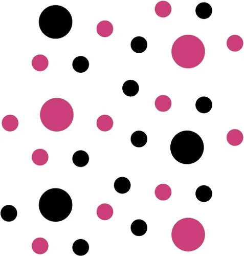 Vista 3 de Pegatinas de pared de vinilo rosa intensonegro, círculos de 2 y 4 pulgadas (30 calcomanías)
