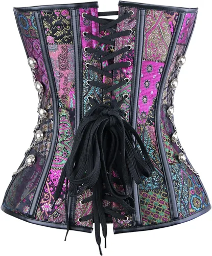 Vista 4 de Charmian - Corsé de espiral para mujer con espiral de acero y con cadenas, estilo Steampunk