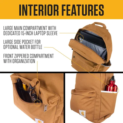 Vista 3 de Carhartt Mochila clásica para laptop de 21 L, duradera y resistente al agua con funda para laptop de 15 pulgadas, múltiples compartimentos Azul