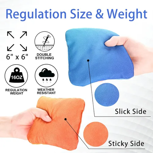 Vista 3 de EunHo Pro Cornhole Bags Set of 8 Dual Sided Slick and Stick - Competition Vaca/Águila