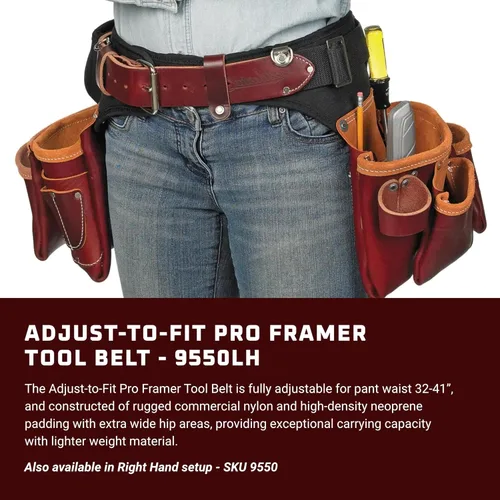 Vista 2 de Occidental Leather Cinturón de herramientas ajustable para Pro Framer – Mano izquierda – 21 bolsillos y portaherramientas – Fabricado en Estados