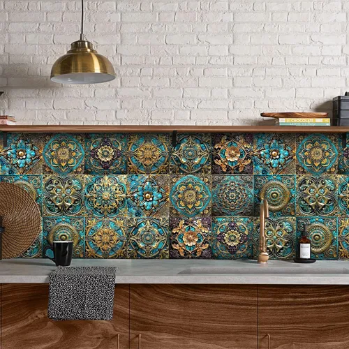 Vista 10 de Alwayspon Adhesivo para azulejos de pared moriscos para despegar y pegar, calcomanías de vinilo autoadhesivas para azulejos de cocina y baño, 4 x 4