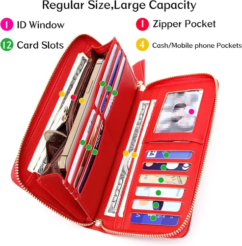 Vista 2 de YOUBDM Cartera de mano para mujer con soporte para tarjeta de crédito, cartera de cuero suave con correa para la muñeca