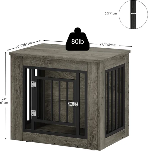 Vista 3 de YITAHOME Jaula para perros de 27.2 pulgadas de largo para perros medianos, jaula de fusión de madera de hierro 2 en 1 para interiores de hasta 30