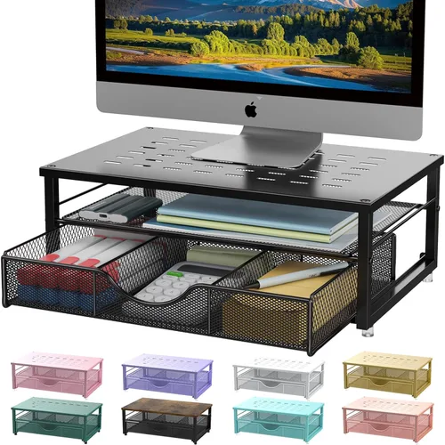 gianotter Soporte elevador para monitor de computadora, organizadores de escritorio y accesorios con cajón, accesorios de escritorio de oficina y