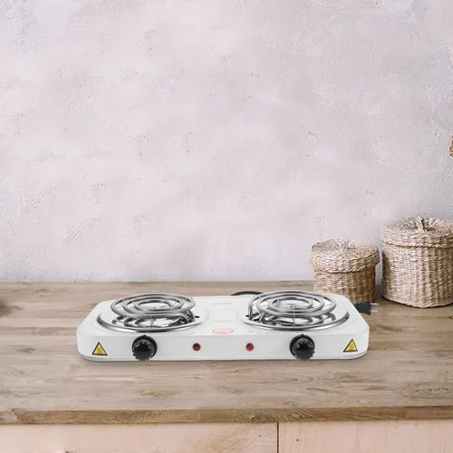Vista 5 de Zerodeko Estufa eléctrica portátil de doble quemador con bobina de acero inoxidable con enchufe de EE. UU., placa caliente de cocina fácil de usar