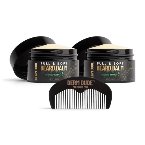 Derm Dude Bálsamo para barba completo y suave, estiliza y fortalece la barba, promueve la barba más completa, hidrata y alivia la barba, y peine de