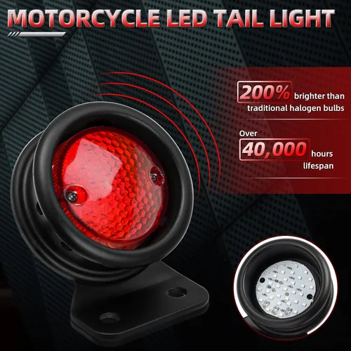 Vista 2 de Amazicha Luz de freno trasera LED para motocicleta de 1" con soporte, IP67 resistente al agua, luz trasera de montaje lateral para placa