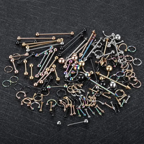 Vista 5 de Xpircn 150 piezas Kit de Piercing de Joyería de Acero Inoxidable Labio Nariz Lengua Tragus Cartílago Daith Eeybrow Piercing Anillos Cuerpo Piercing
