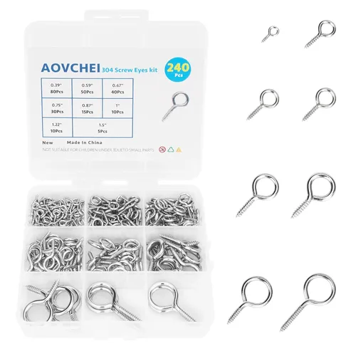 Vista 10 de Aovchei Tornillos de ojal, 120 ganchos de tornillo de acero inoxidable 304 de 0.67 pulgadas, pernos de ojal autorroscantes resistentes al óxido