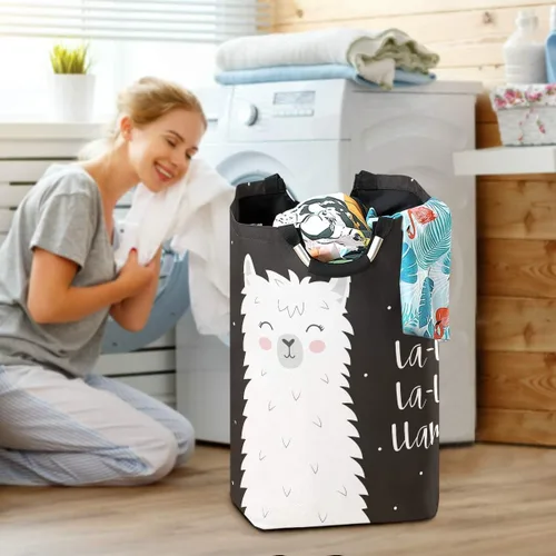 Vista 6 de senya - Cesta de almacenamiento grande plegable para la colada, para ropa infantil, juguetes, linda llama de invierno