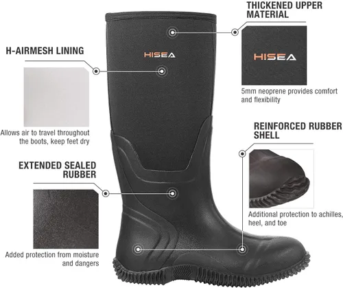 Vista 3 de HISEA - Botas de lluvia para hombre impermeables, con aislamiento de goma de neopreno al aire libre, botas de caza para invierno nieve ártica