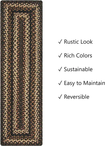 Vista 4 de Kilimanjaro - Camino de mesa pequeño trenzado de yute prémium de Homespice de 8 x 28 pulgadas (juego de 2) rectangular negro reversible, hilo