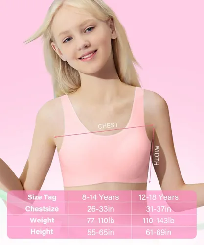 Vista 4 de YACCA Brasier sin costuras para niñas, ultra cómodo, suave, copa AA delgada extraíble, brasier invisible sin excavación para adolescentes