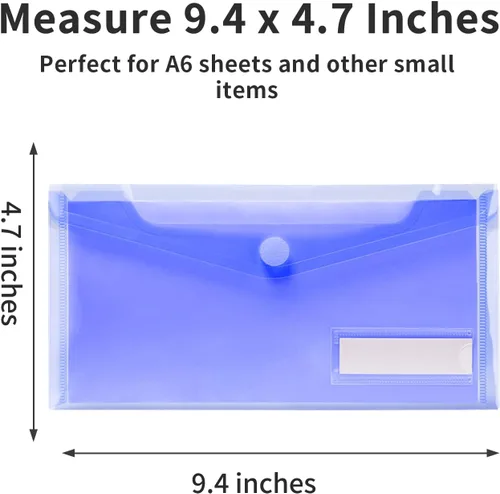 Vista 6 de Sooez Sobres de plástico pequeños, paquete de 12 bolsas de plástico con bolsillo para etiquetas, bolsa para lápices, sobres de dinero para efectivo