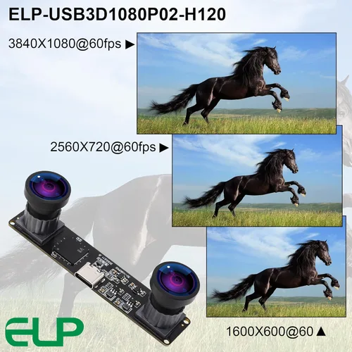 Vista 2 de ELP Cámara USB de doble lente de 4 MP, gran angular, 1080P 60 fps, Lightburn, mini UVC USB2.0 grabador láser módulo de cámara para computadora