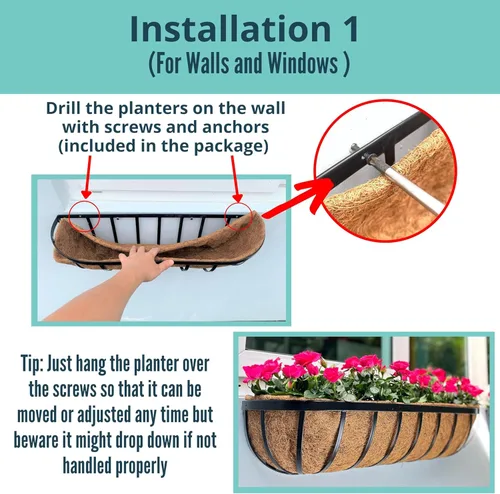 Vista 3 de LaLaGreen - Macetero para barandilla de terraza, paquete de 2, macetas de pared grandes de 36 pulgadas para plantas al aire libre, cajas de flores