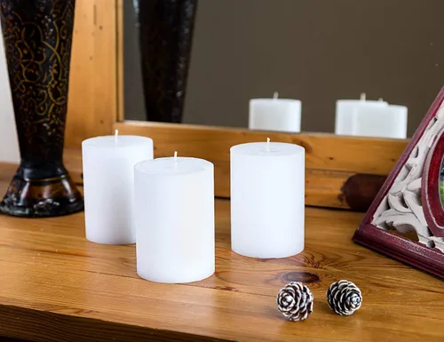 Vista 8 de Melt Candle - Velas de pilar, paquete de 3, velas sin perfume para el hogar, iglesia, bodas y más, 3 x 3 pulgadas, marfil