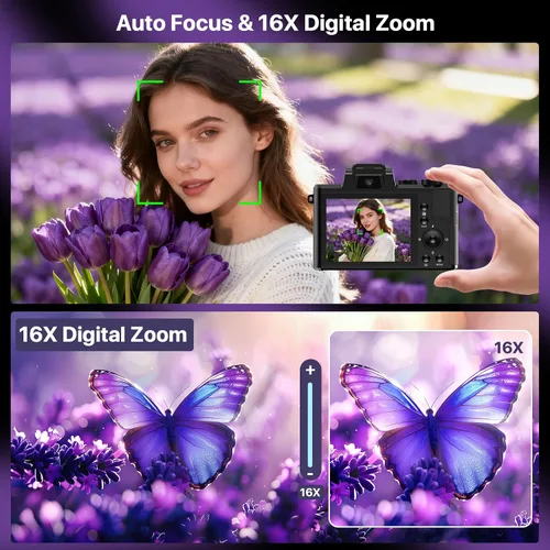 Vista 11 de Cámaras digitales 8K para fotografía con WiFi, cámara de vlogging de 88MP con enfoque automático para YouTube con lente dual, cámara de apuntar