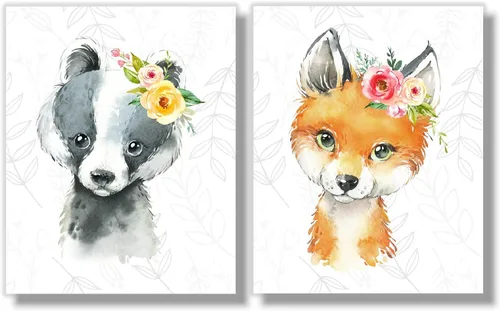Vista 6 de Juego de 6 piezas de arte para pared de guardería de animales del bosque, impresiones de animales de bosque en acuarela, decoración de guardería