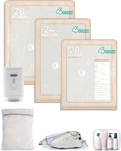 Vista 15 de BAGSMART Bolsas de almacenamiento al vacío con bomba portátil, bolsas de ahorro de espacio de viaje para ropa, bolsas de compresión resistentes