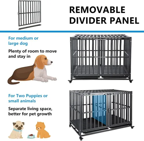 Vista 2 de SMONTER Jaulas apilables para perros con divisor, jaula resistente para perros y perrera para 2 perros pequeños o medianos
