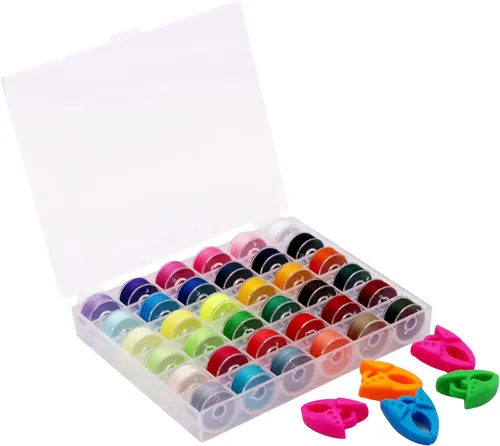 Vista 7 de YEQIN 36 piezas (18 blanco + 18 negro) preenrolladas para hilo de bobina y abrazaderas de bobina, tamaño A clase 15 SA156 compatible con Babylock