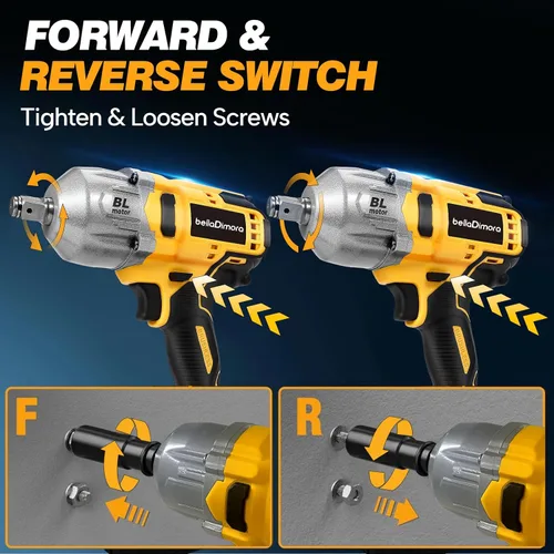 Vista 6 de Llave de impacto inalámbrica, motor sin escobillas de 1300 N·m (958 ft-lbs) para DeWalt 20 V, kit de 32 piezas, parada automática de marcha atrás
