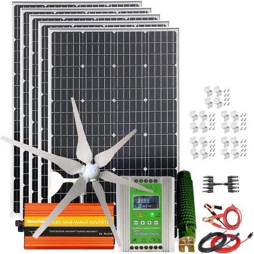 Vista 10 de Kit de energía eólica solar de 640 W 12 V 24 V Sistema de la red: 2 piezas de panel solar monocristalino de 120 vatios, generador de turbina eólica