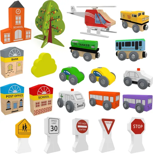 Vista 7 de Mesa de tren 2 en 1 y mesa de actividades de aprendizaje, 112 piezas, juego de tren de madera reversible, cubo de almacenamiento educativo