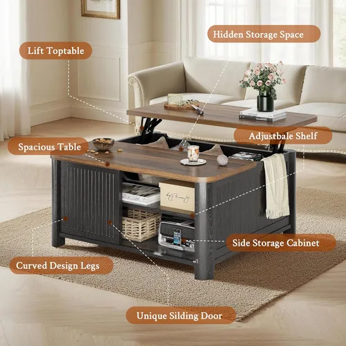 Vista 7 de Decofy - Mesa de centro elevable con almacenamiento, mesa de centro de 31.5" con diseño de mediados de siglo cuadrado para la sala de estar