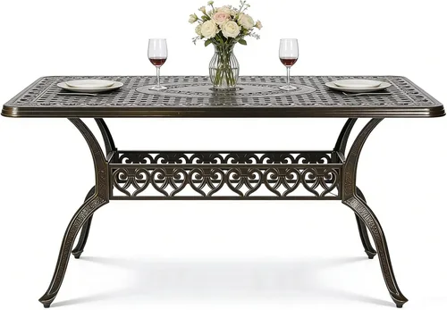 Vista 14 de MEETWARM Mesa de comedor cuadrada de 30.5 pulgadas, mesa de comedor de aluminio fundido para exteriores con agujero para sombrilla de 2.2 pulgadas